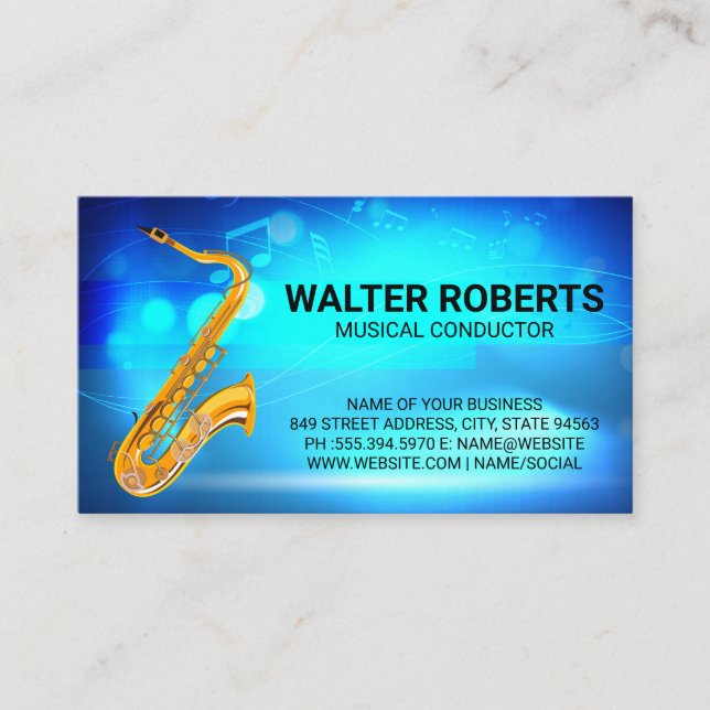Saxophone Instrument | Musical Notes Business Card (Front)