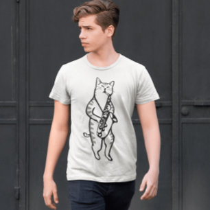 Saxophone jazz Cat, mens & womens T-shirts