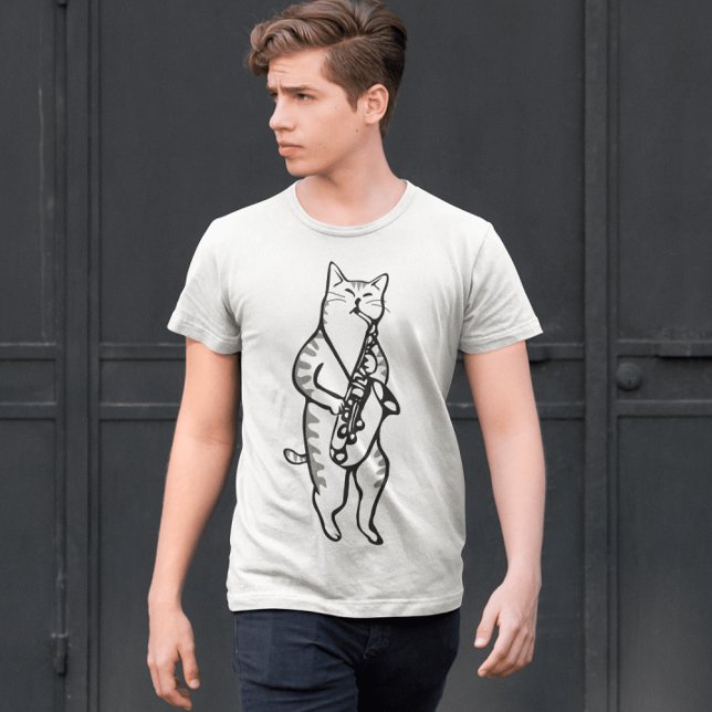 Saxophone jazz Cat, mens & womens T-shirts (Creator Uploaded)