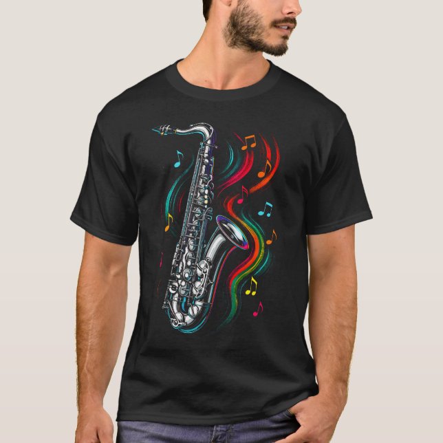 Saxophone - Jazz Music Notes T-Shirt (Front)