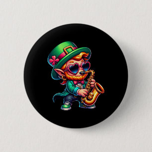 Saxophone Leprechaun Kids Mens Womens St Patricks  6 Cm Round Badge
