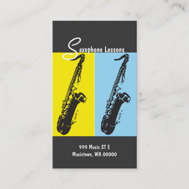 Saxophone Lessons, Instructor, Music Business Card (Front)
