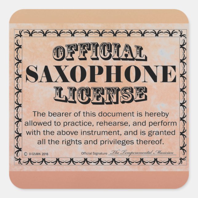 Saxophone License Square Sticker (Front)