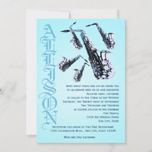 Saxophone Music Bat Mitzvah Invitation