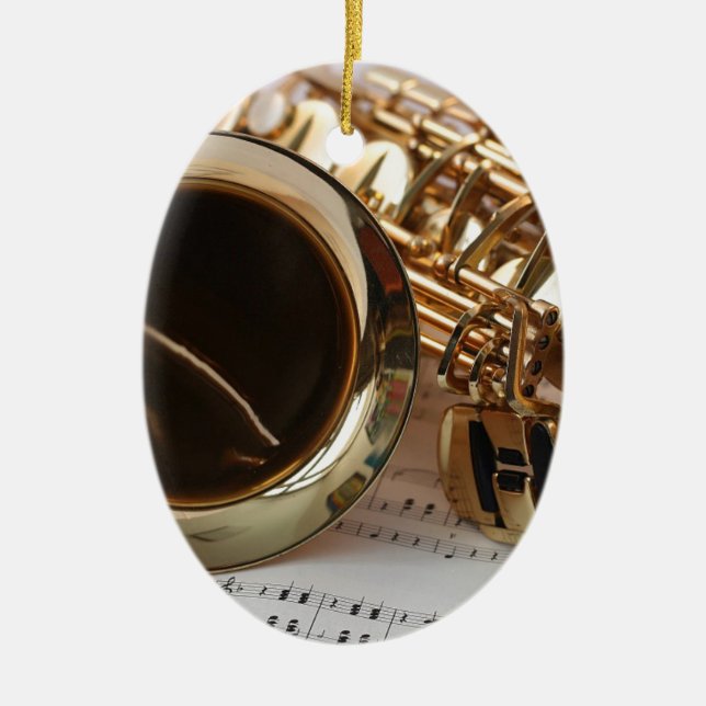 Saxophone Music Gold Gloss Notenblatt Keys Ceramic Tree Decoration (Front)