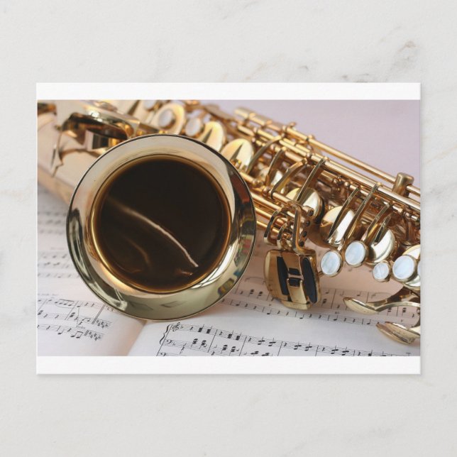 Saxophone Music Gold Gloss Notenblatt Keys Postcard (Front)