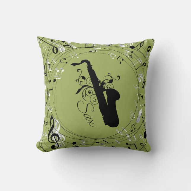 Saxophone Music Instrument Throw Pillow Gift (Front)