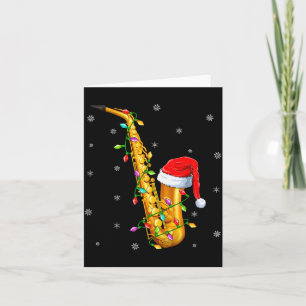 Saxophone Music Lover Xmas Lights Santa Saxophone Card
