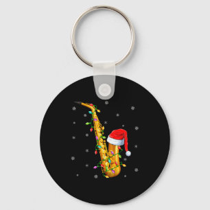 Saxophone Music Lover Xmas Lights Santa Saxophone Key Ring