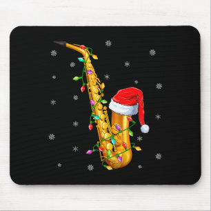 Saxophone Music Lover Xmas Lights Santa Saxophone Mouse Pad