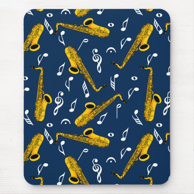 Saxophone Music Note Pattern Mouse Pad (Front)