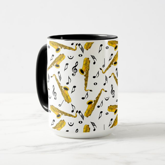 Saxophone Music Note Pattern Mug (Front Left)