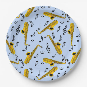Saxophone Music Note Pattern Paper Plate
