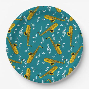 Saxophone Music Note Pattern Paper Plate