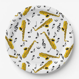 Saxophone Music Note Pattern Paper Plate