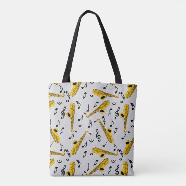 Saxophone Music Note Pattern Tote Bag (Back)