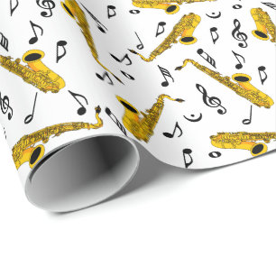 Saxophone Music Note Pattern Wrapping Paper