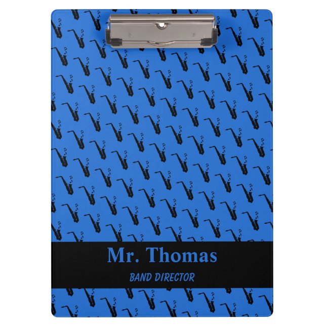 Saxophone Music Notes Personalised Blue Clipboard (Front)