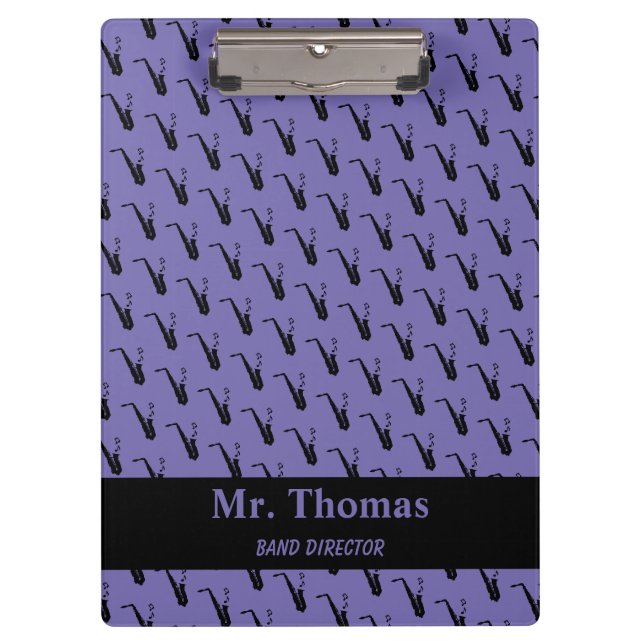 Saxophone Music Notes Personalised Purple Clipboard (Front)
