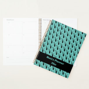 Saxophone Music Notes Personalised Teal Blue Green Planner