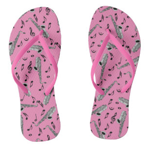 Saxophone Music Notes Pink Jandals