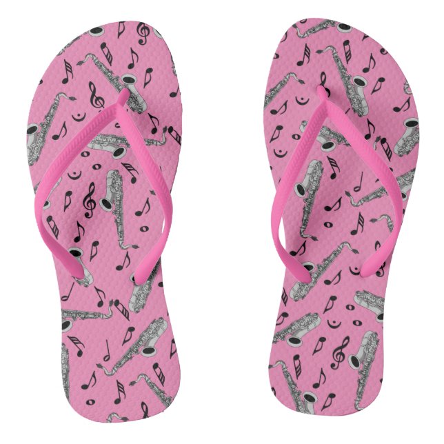 Saxophone Music Notes Pink Jandals (Footbed)