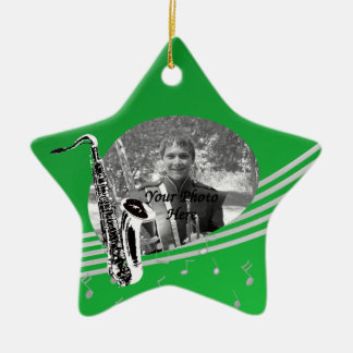 Saxophone Music Photo Green Ceramic Tree Decoration