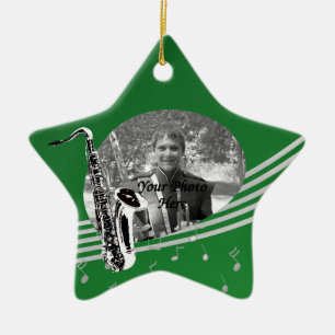 Saxophone Music Photo Green Ceramic Tree Decoration