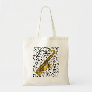 Saxophone Musical Notes, Saxophonist Music Teacher Tote Bag