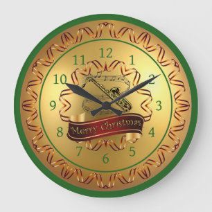 Saxophone ~ Musical Scroll ~ “Merry Christmas” Large Clock