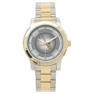 Saxophone ~ Musical Scroll ~ Silver Speaker ~ Watch