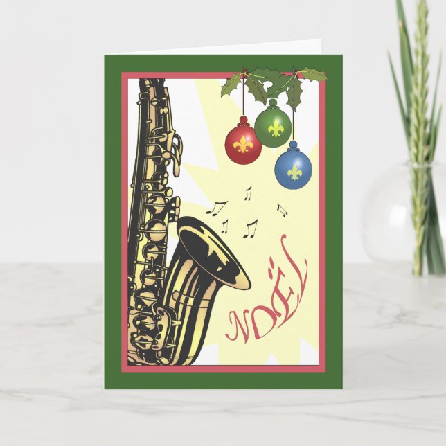 Saxophone New Orleans Jazz Christmas Holiday Card (Front)