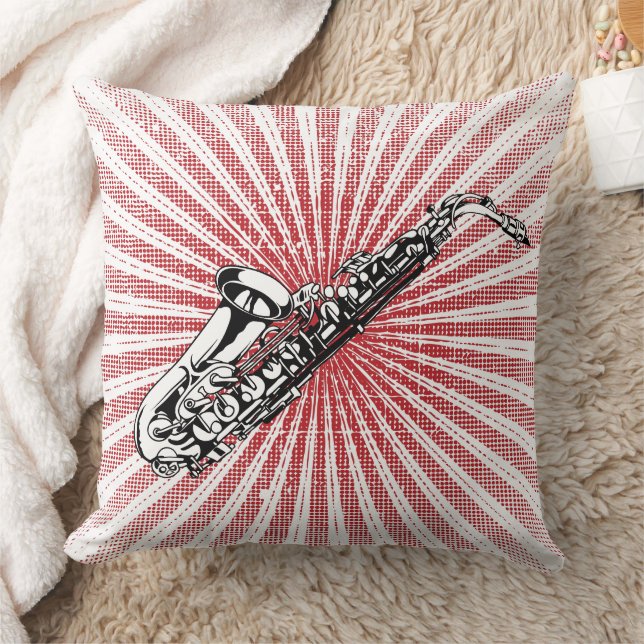 Saxophone on Grunge Red Sunburst Cushion (Blanket)
