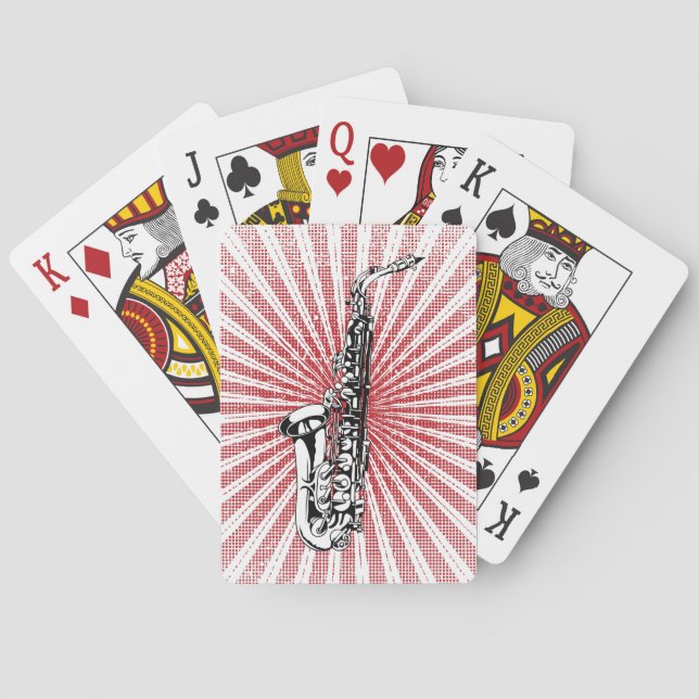 Saxophone on Grunge Red Sunburst Playing Cards (Back)