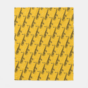 Saxophone Pattern Saxophonist Jazz Musician Yellow Fleece Blanket
