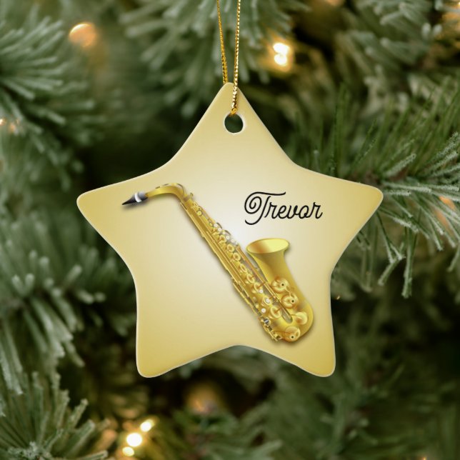 Saxophone Personalised Star Christmas Ornament (Tree)
