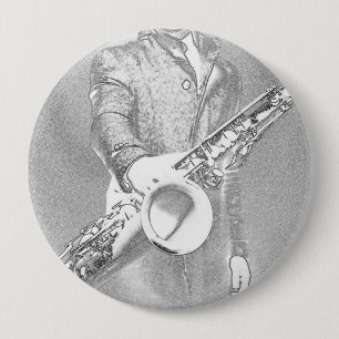 saxophone player... 10 cm round badge