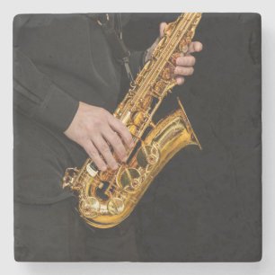 Saxophone Player Hands Jazz Musician Stone Coaster