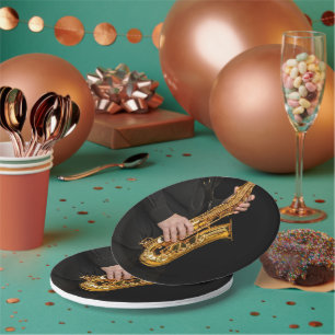 Saxophone Player hands Saxophonist playing jazz Paper Plate