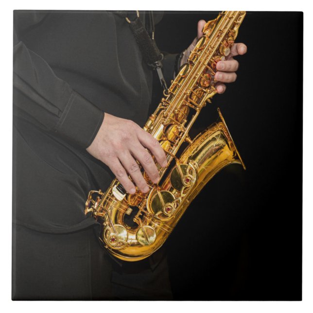 Saxophone Player hands Saxophonist playing jazz  Tile (Front)