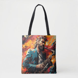 Saxophone Player Music Painting Abstract Art Decor Tote Bag