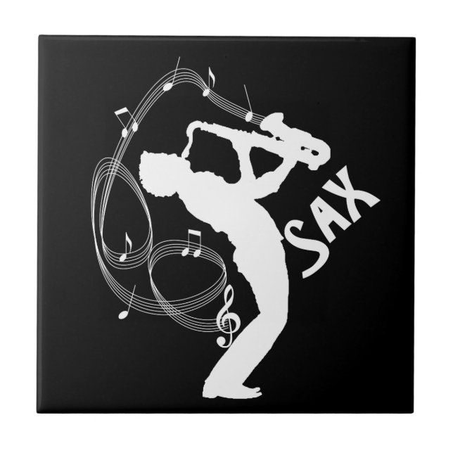 Saxophone Player Musical Notes Jazz Music Tile (Front)