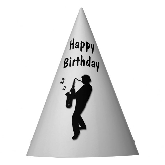 Saxophone Player Silver Birthday Party Hat (Front)