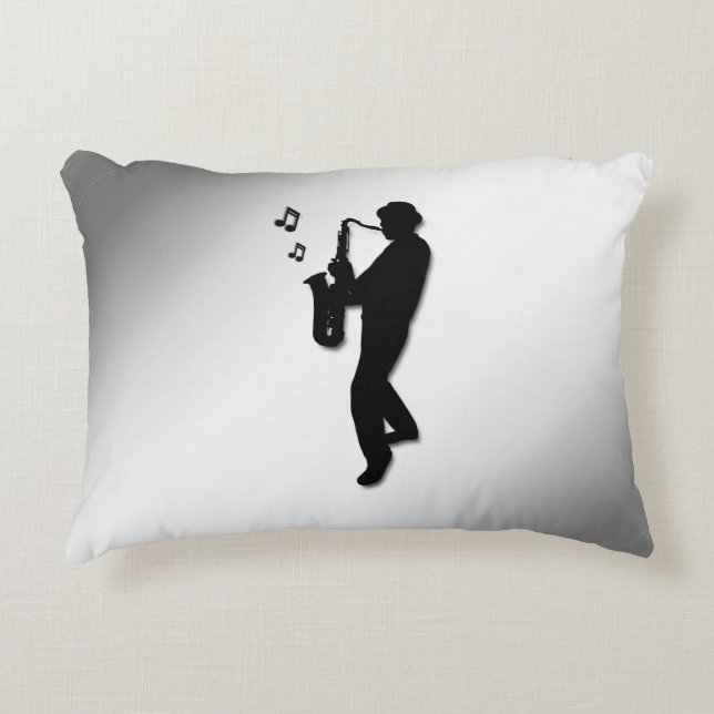 Saxophone Player Silver Decorative Cushion (Front)