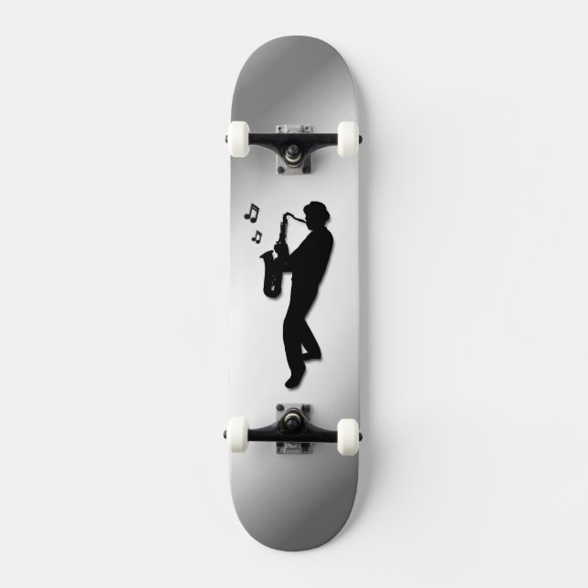 Saxophone Player Silver Skateboard (Front)
