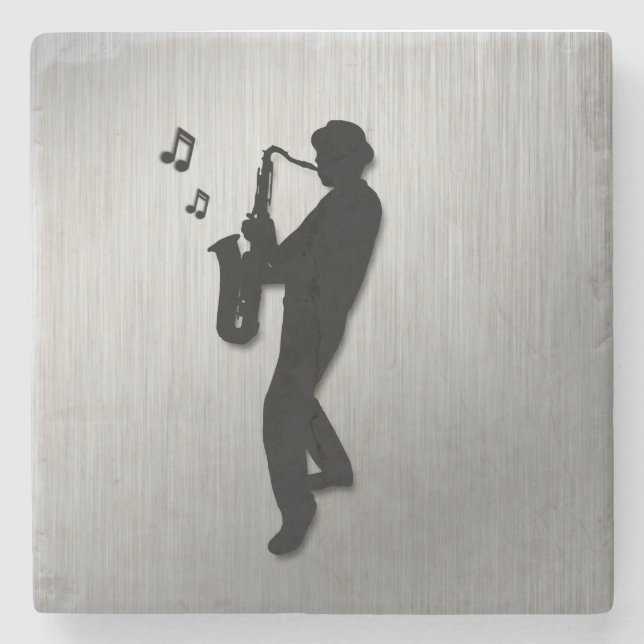 Saxophone Player Silver Stone Coaster (Front)