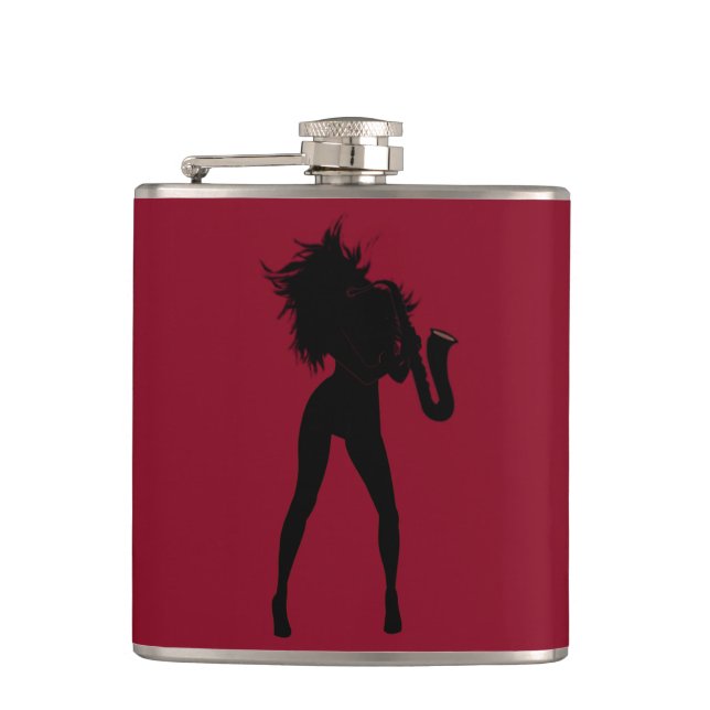 Saxophone Player Woman Flask - Choose Colour (Front)