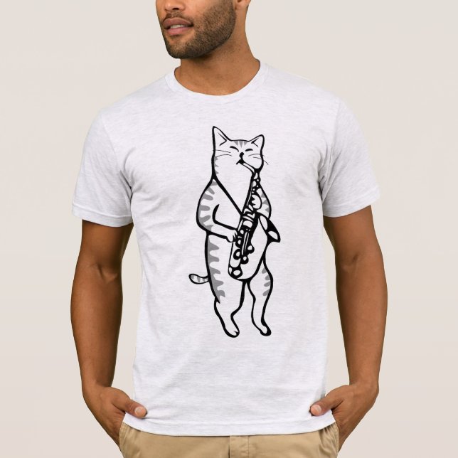 Saxophone playing jazz Cat, Funny T-shirts (Front)