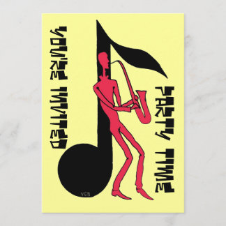 Saxophone playing man party invitation card
