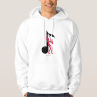 Saxophone playing man pen ink drawing hoodie desi